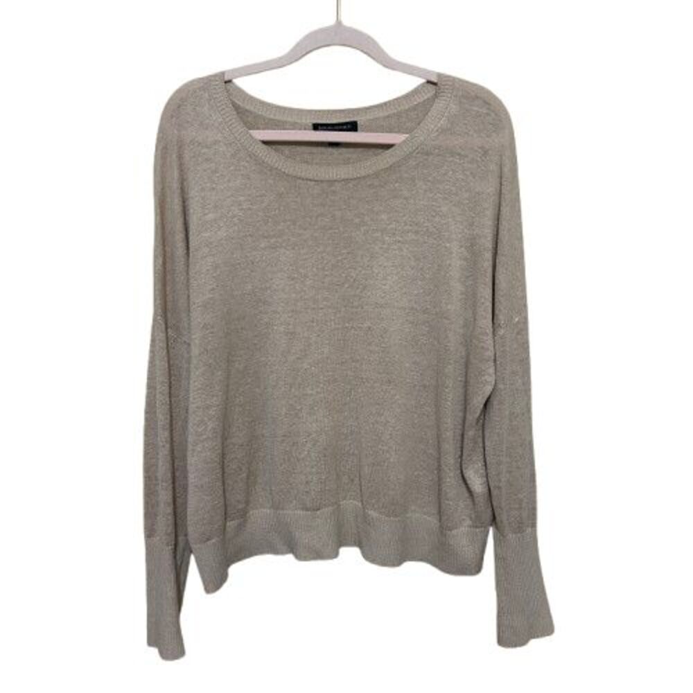 Banana Republic Slub Linen Blend Drop Shoulder Sweater XL Beige Tan Neutral